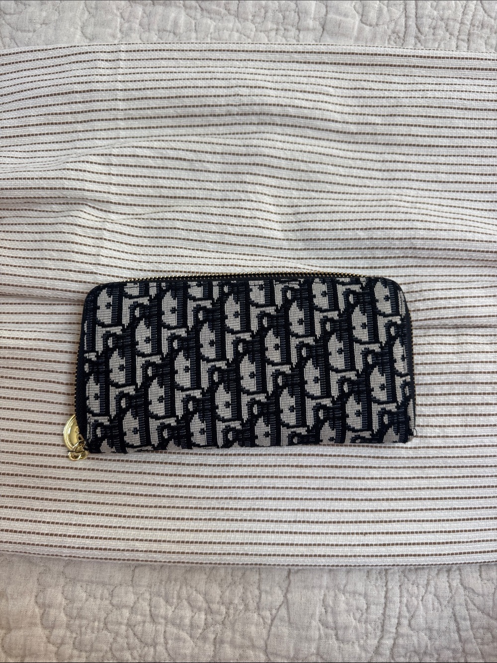 Designer-Inspired Black and Gray Logo Zip Wallet